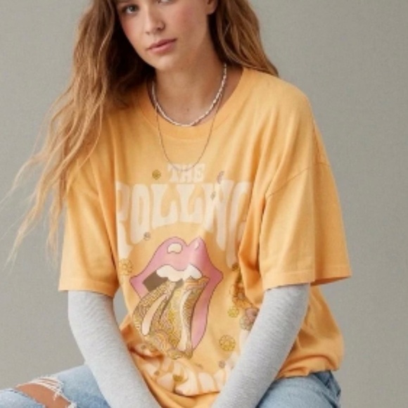 American Eagle Outfitters Tops - Yellow American Eagle Rolling Stones T-shirt